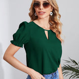 Blusa Verde Con Mangas Infladas Y Cuello De Cerradura