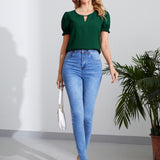 Blusa Verde Con Mangas Infladas Y Cuello De Cerradura