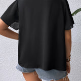 Blusa de cuello con cordon de manga mariposa ribete fruncido