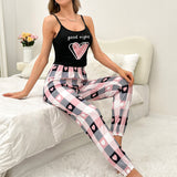 Conjunto de pijama Top de tirantes con estampado de corazon y letra & Pantalones de cuadros