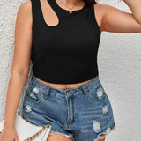 Top tank crop con abertura tejido de canale