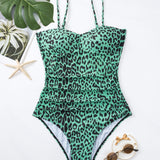 Swim Banador una pieza de leopardo fruncido