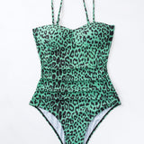 Swim Banador una pieza de leopardo fruncido