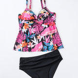 Swim Banador bikini con estampado tropical fruncido