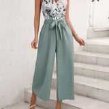 VCAY Floral Print Belted Cami Jumpsuit