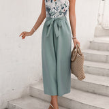 VCAY Floral Print Belted Cami Jumpsuit