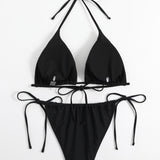 Swim Basics Plus Set bikini unicolor Sujetador triangulo halter & bottom bikini con cordon lateral Traje de bano de 2 piezas