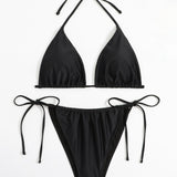 Swim Basics Plus Set bikini unicolor Sujetador triangulo halter & bottom bikini con cordon lateral Traje de bano de 2 piezas