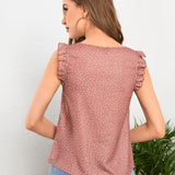 Top con estampado de lunares ribete con fruncido