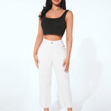 PETITE Jeans bajo crudo crop