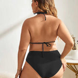 Swim Curve Conjunto de bikini minimalista con sujetador de triangulo halter y traje de bano de 2 piezas con bottom de talle alto