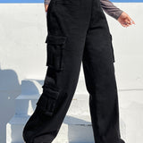 Pantalon cargo con bolsillo lateral con solapa sin cinturón