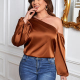 Prive Blusa de cuello asimetrico de manga farol de saten