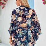 EMERY ROSE kimono con estampado tropical con encaje en contraste de manga murcielago