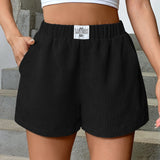 EZwear Shorts con diseno de parche de letra de pana