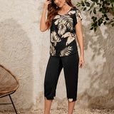 EMERY ROSE Pantalones con top con estampado tropical de manga murcielago