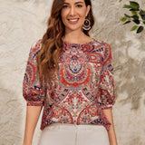 EMERY ROSE Blusa con estampado de paisley de manga farol