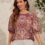 EMERY ROSE Blusa con estampado de paisley de manga farol