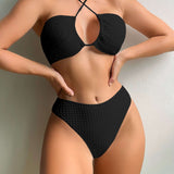 Swim Conjunto de bikini unicolor Top de bikini halter y bikini y falda de playa fruncida con cordon Traje de bano de 3 piezas