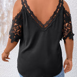 Essnce Blusa con encaje en contraste de hombros descubiertos