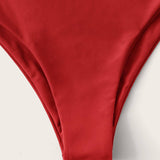 Swim Conjunto de bikini unicolor Sujetador de tubo reversible con cordones en la espalda y parte inferior de talle alto Traje de bano de 2 piezas