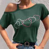 LUNE Camiseta Asimetrica De Cuello Con Diseno De Corazon Para Mujer