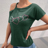 LUNE Camiseta Asimetrica De Cuello Con Diseno De Corazon Para Mujer