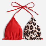 Top bikini triangulo con estampado de leopardo halter