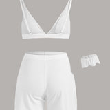 Leisure Juego De Bralette Y Pantalones Cortos Y Scrunchie Suave Y Transpirable En Forma De Triangulo-blanco