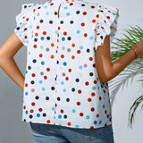 Blusa con estampado de lunares ribete con fruncido de cuello alto