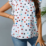 Blusa con estampado de lunares ribete con fruncido de cuello alto