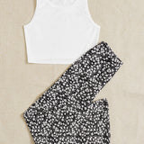 EZwear unicolor Top tank & con estampado floral Pantalones acampanados