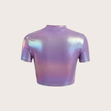 Rave Camiseta corta metalizada con cuello simulado y corte frontal