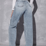 EZwear Jeans desgarro de pierna ancha de talle alto