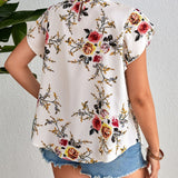 Clasi Blusa con estampado floral manga tulipan con diseno de fruncido