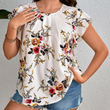 Clasi Blusa con estampado floral manga tulipan con diseno de fruncido