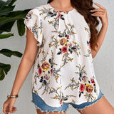 Clasi Blusa con estampado floral manga tulipan con diseno de fruncido