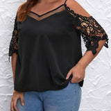 CURVE+ Blusa con encaje para mujeres de a grande