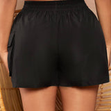 SXY Shorts de cintura con cordon con bolsillo lateral con solapa