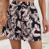 VCAY Shorts con estampado tropical con cordon delantero
