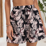 VCAY Shorts con estampado tropical con cordon delantero