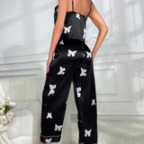 Conjunto de pijama con estampado de mariposa de saten