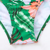 Swim Banador bikini con estampado tropical push up de talle alto