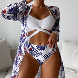 Swim kimono con estampado tropical con parte delantera abierta