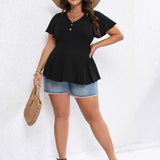 LUNE Plus Butterfly Sleeve Peplum Tee