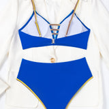 Swim Banador bikini con estampado geometrico unido en contraste