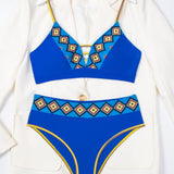 Swim Banador bikini con estampado geometrico unido en contraste