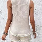 LUNE Top tank unicolor & Shorts ribete con fleco