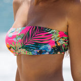 Swim Vcay Top bikini bandeau con estampado tropical