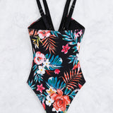 Swim Lushore Banador una pieza con estampado tropical fruncido